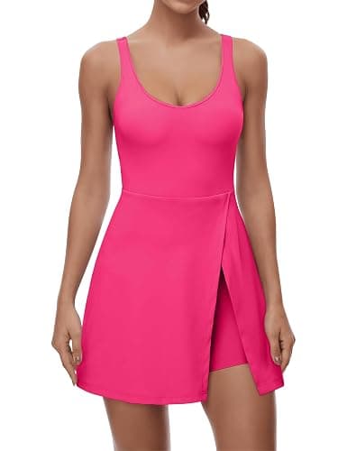 FOMELY Tennis Dress for Women, U Neck Workout Dress with Built in Shorts and Bra for Sleeveless Golf Dresses for Women - Image 1