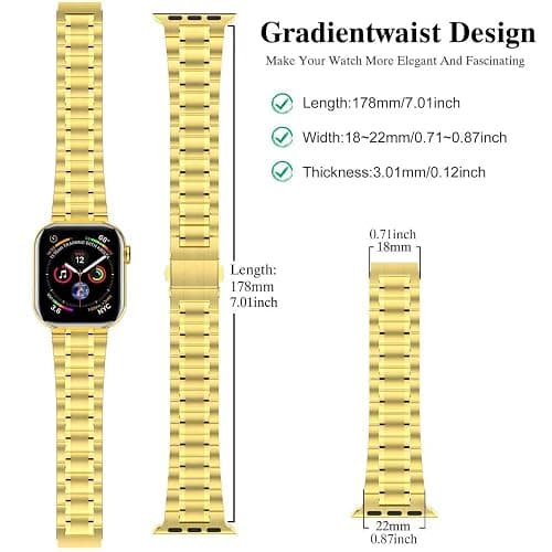 MioHHR Solid Stainless Steel Band Compatible with Apple Watch 38mm(Series 3/2/1) 40mm(Series SE/6/5/4) 41mm(Series 9/8/7) Metal Strap with Soft TPU Case for iWatch Bands for Women and Men, Gold thumbnail 7