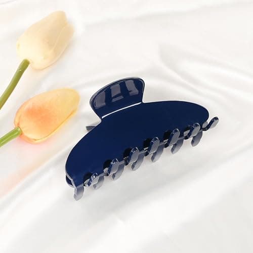 MAORULU Cute Claw Clip for Women – 4.3'' Large Acetate Hair Clips for Thick Thin Curly Long Hair, Durable Hair Clamps Non-slip Jaw Clip, Strong Hold, Stylish French Design (Navy Blue) thumbnail 7