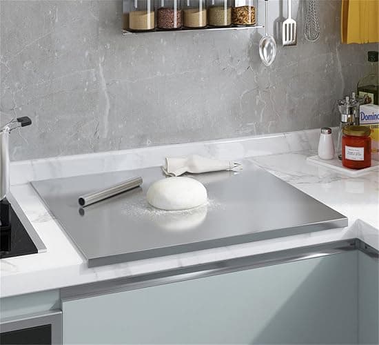 Stainless Steel Cutting Board with Lip, Extra Large Stove Top Chopping Board Pastry Board Kneading Board Noodle Boards 32”x 20” with Rolling Pin thumbnail 9