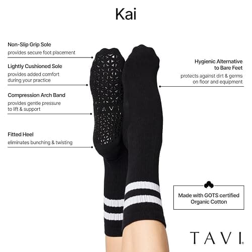 TAVI NOIR Kai Fashion Crew Grip Socks, Small, Heather Grey thumbnail 7