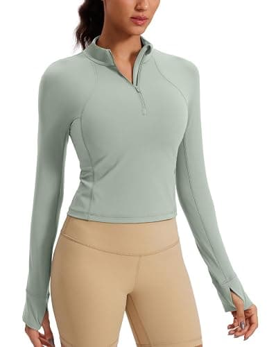 CRZ YOGA Butterluxe Half Zip Long Sleeve Shirts for Women - Workout Athletic Yoga Tops Crop Collared Quarter Zipper T-Shirt - Image 1