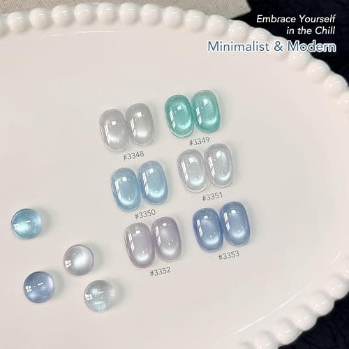 GAOY Icy Glassy Cat Eye Gel Nail Polish Set, 6 Jelly Colors, Sea Splash | Silver Blue Green for Icy Summer Beach, Translucent Holography with Sheer Shades, Nail Art Designs, UV Lamp Required thumbnail 5
