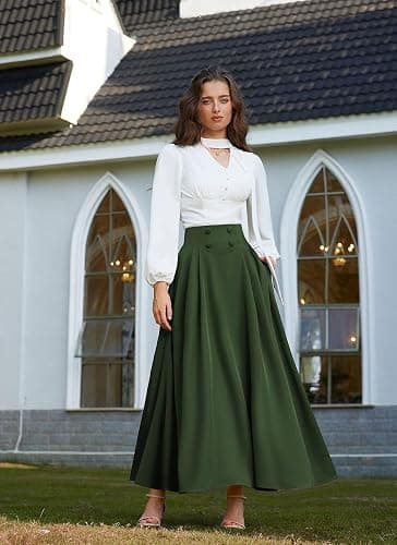 Scarlet Darkness Victorian Skirts for Women Renaissance High Waisted Long Skirt with Pockets thumbnail 2
