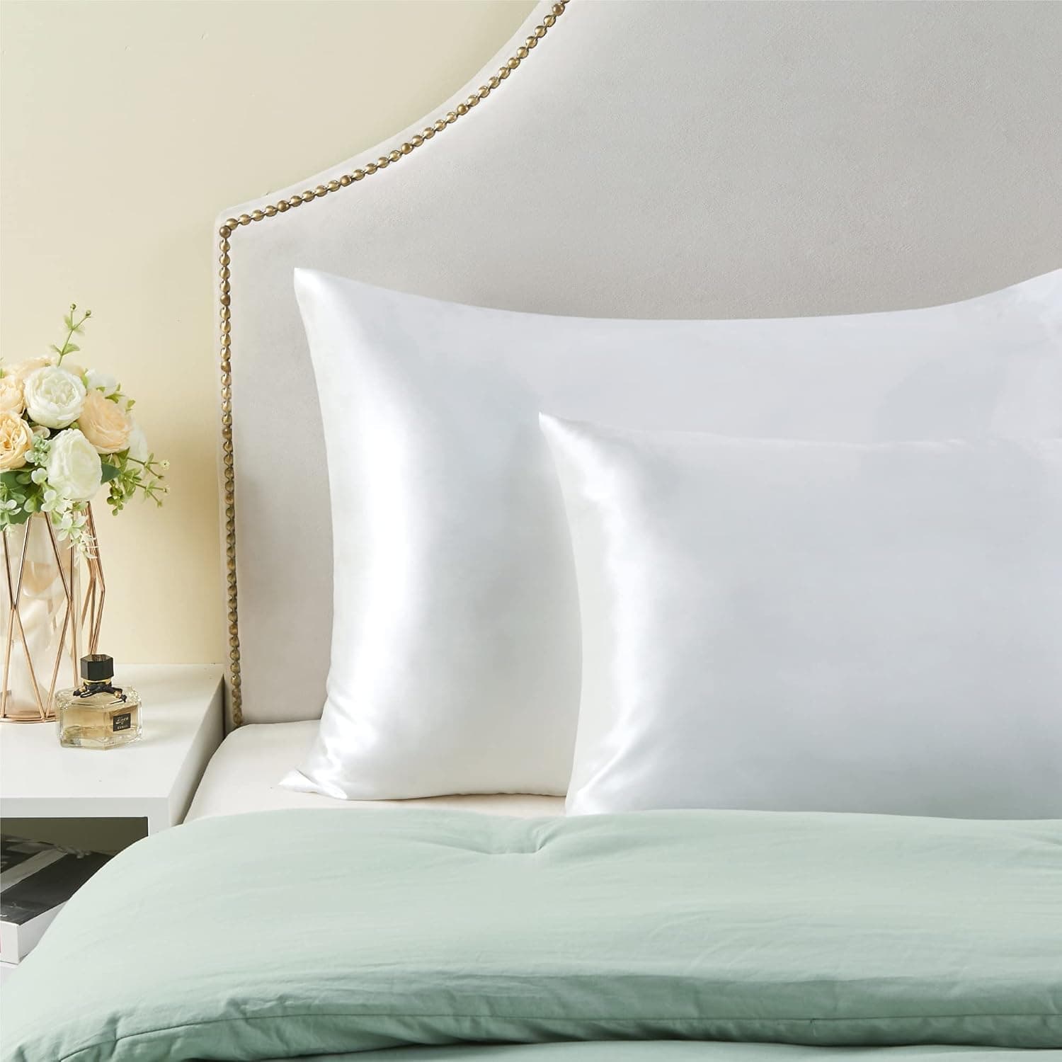 Mulberry Silk Pillow Cases Pack of 2 - Silk Pillowcase with Envelope Style, Soft Smooth Cooling Natural Silky Pillow Cover for Women Men-(48X74cm) (Natural White) thumbnail 5
