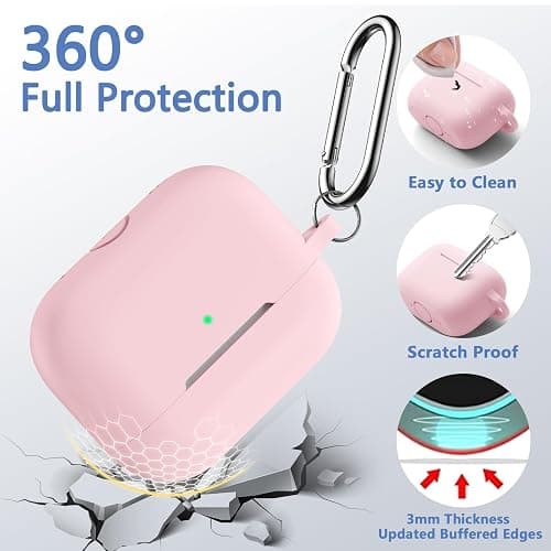 Dgege for Airpods Pro 2 Case with Cleaner Kit,Soft Silicone Full Protective Cover for AirPods Pro Case Women Men,Compatible for Apple Airpods Pro 2/Pro with Keychain,Front LED Visible, Lightpink thumbnail 3