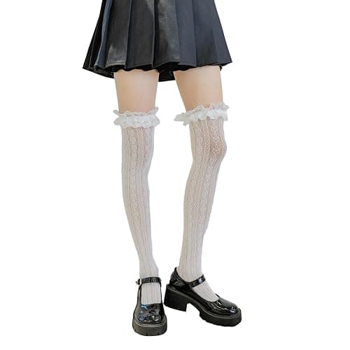 Ninejuize Thigh High Stockings with Bow, Santa Accessory Y2K Fishnet Socks with Lace Brim Lingerie Tights for Women thumbnail 4