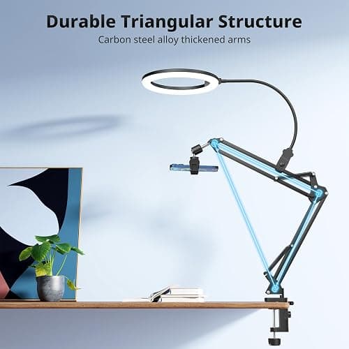 UBeesize 10" Ring Light with Overhead Phone Mount, LED Selfie Light with Stand and Phone Holder, Desk Light for iPhone, Desk Tripod for Video Recording, YouTube, TikTok, Live Stream, Cooking, Vlog thumbnail 4
