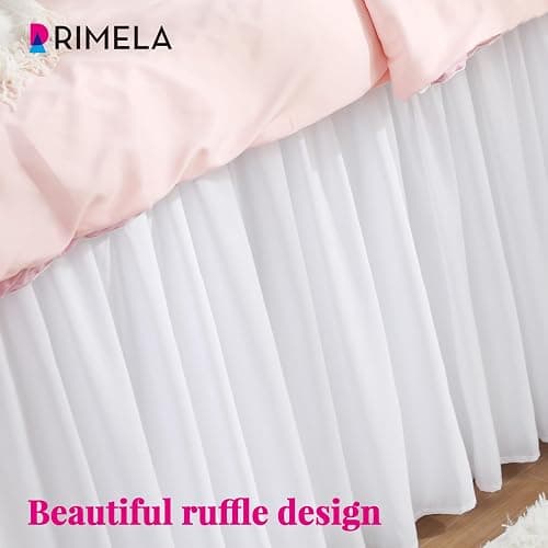 RIMELA Dorm Bed Skirt Twin XL 32 Inch Drop, Easy to Install Extra Long Wrap Around Elastic Dust Ruffle, White Bedskirt Solid Silky Fabric Machine Washable, Bedroom Decor thumbnail 7
