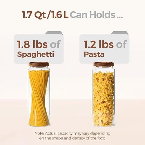 ComSaf Glass Pasta Storage Containers with Acacia Wood Lids 1.7Qt 3Pack | 11.3in Tall jar, for Cooks, Spaghetti Pasta Oats Cereal Beans, Kitchen Pantry Cabinet, Long Canisters with Labels, Durable thumbnail 4