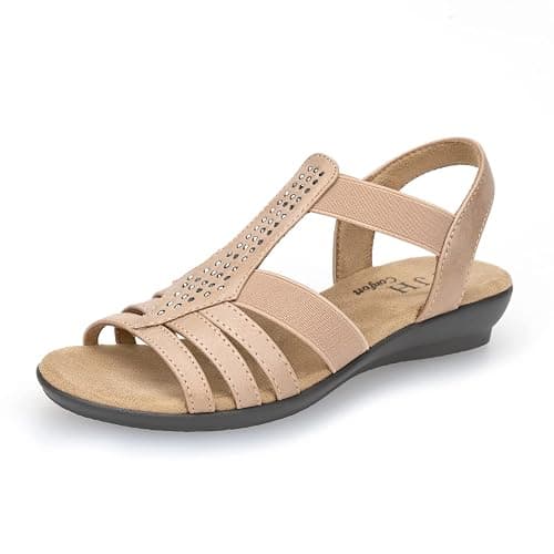 VJH confort Women's Flat Sandals, Comfort Elastic Slip-on Light Weight Slingback Casual Walking Sandals with Rhinestone - Image 1