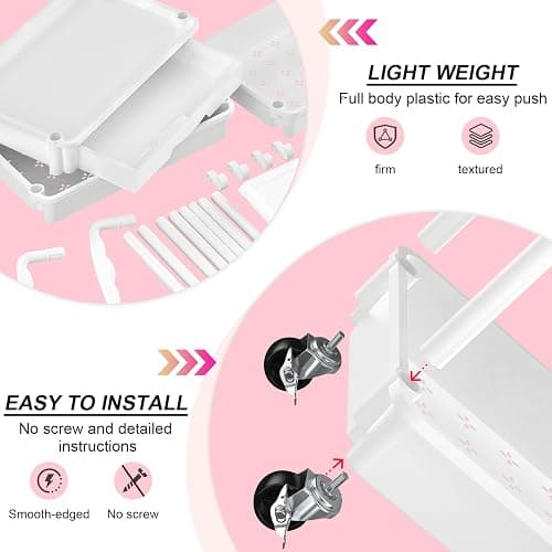 Goovilla 4 Tier Rolling Utility Cart Organizer with Removable Drawer, Stable and Sturdy White Rolling Storage Carts with 2 Lockable Wheels for Bathroom, Kitchen, Snack, Craft, Makeup, Baby Essentials thumbnail 4