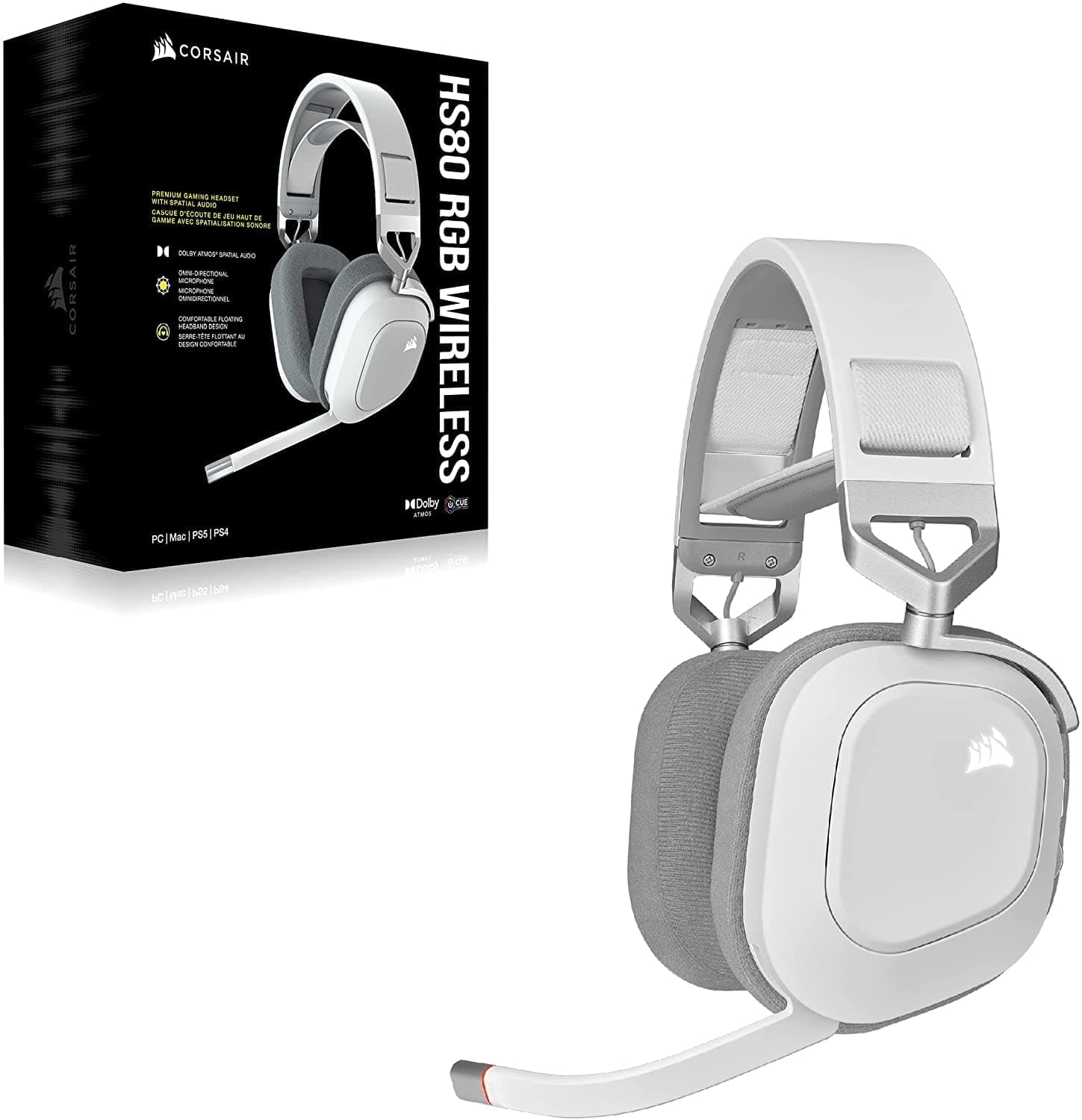 CORSAIR HS80 RGB Wireless Multiplatform Gaming Headset - Dolby Atmos - Lightweight Comfort Design - Broadcast Quality Microphone - iCUE Compatible - PC, Mac, PS5, PS4 - White thumbnail 8