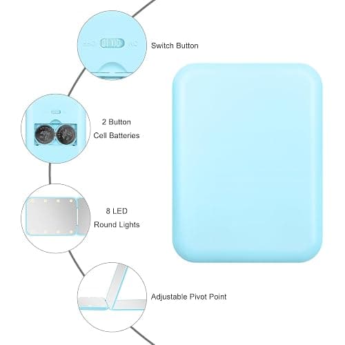 Kakuje Compact Mirror, 1X/3X Magnification LED Pocket Mirror with Nternal BIattery, Mini Mirror for Purse, Pocket,Travel and Present (Blue) thumbnail 4