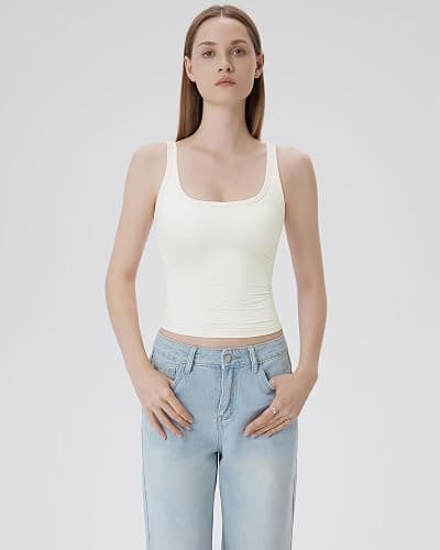SUUKSESS Women Built in Bra Double Lined Tank Tops Scoop Neck Sleeveless Summer Going Out Tops thumbnail 3
