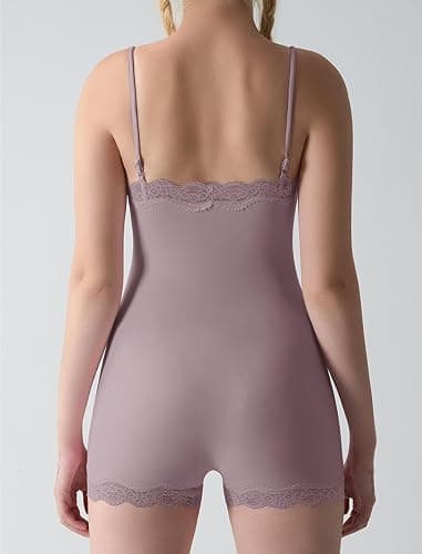 FYMNSI Women Lace Bodysuit Leotard Sleeveless Cami Spaghetti Strap Boyleg Body Suits One Piece Romper Tops Shapewear thumbnail 3