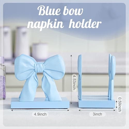 Chunful Blue Bow Napkin Holder Cute Kitchen Napkin Holder for Table Standing Paper Storage for Table Countertop Coquette Bow Gifts for Women Kitchen Dining Picnic thumbnail 3