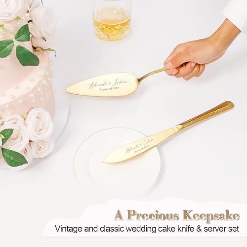 Personalized Wedding Cake Knife and Server Set, Vintage Engraved 2-Piece Pie Cake Cutter Serving Set, Custom Bridal Anniversary Birthday Quinceaera Gift thumbnail 3