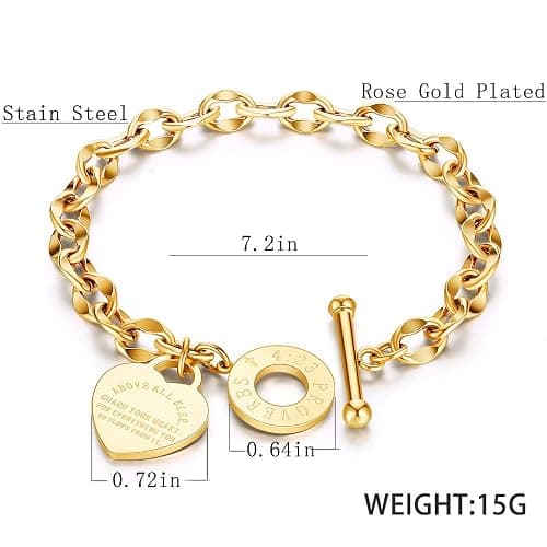 kelistom 316L Stainless Steel Love Heart Charm Bracelet for Women Romantic Gift Silver/Rose/18k Gold Plated OT Clasp Bracelets thumbnail 2