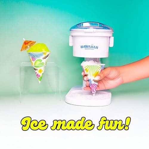 Hawaiian Shaved Ice S700 Kid-Friendly Snow Cone Machine Kit with 3-16oz. Syrup Flavors: Cherry, Grape, and Blue Raspberry, Plus 25 Snow Cone Cups, 25 Spoon Straws, and 3 Black Bottle Pourers thumbnail 3