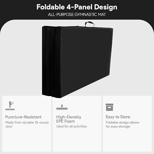 BalanceFrom 10x4 Feet 4-Panel Folding Gymnastics Mat – 2-Inch Thick Pad with Vinyl Surface and Carrying Handles for Tumbling, Yoga, Pilates, Home Workouts, and Martial Arts thumbnail 3