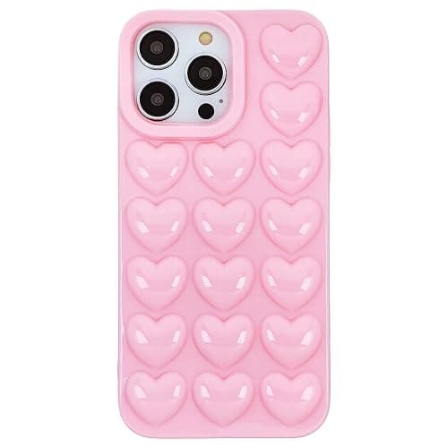 DMaos for iPhone 16 Plus Case for Women, 3D Pop Bubble Heart Gel Cover, Cute Girly for iPhone16 Plus 6.7 inch - Pink - Image 1