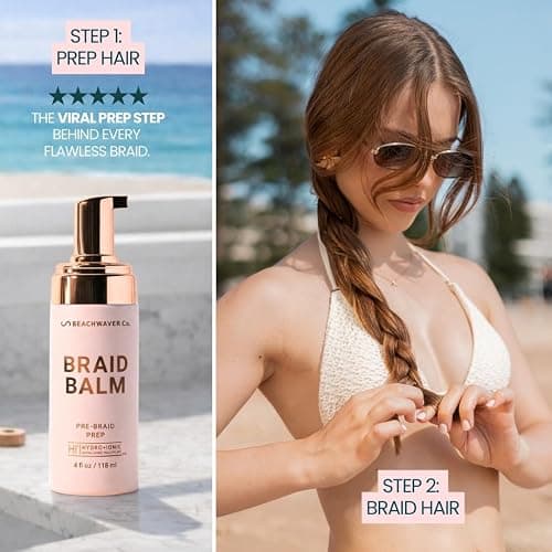 The Beachwaver Co. Braid Balm Pre-Braid Prep - Full Size (4 Fl Oz) | Frizz-Taming Primer Foam | Strengthen and Reduce Flyaways w/HiX Vegan Bond Multipliers - For All Hair Types | Bondi Beach Day thumbnail 4
