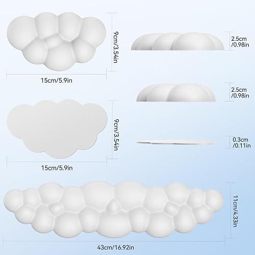 TECKNET Cloud Keyboard Wrist Rest Set, Cloud Wrist Rest with Non-Slip Base, PU Leather Wrist Pad for Keyboard with Ergonomic Memory Foam for Computer Laptop Office Gaming and Pain Relief, White thumbnail 2