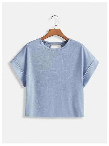 SOLY HUX Women Open Back Tops Workout Backless Tee Casual Athletic Shirts Short Sleeve Oversized Gym T Shirt thumbnail 3