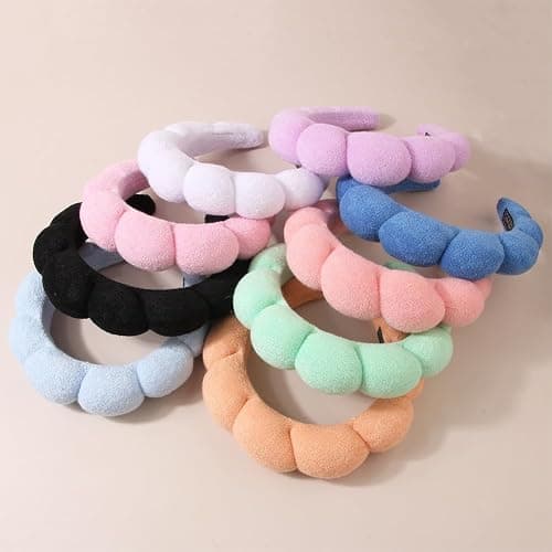 AOENJIE Spa Headbands for Washing Face or Makeup, Sponge Bubble Skincare Headbands, Puffy Terry Cloth Hairband for Women, Skin Care Makeup Headwear Hair Accessories for Girls(Black) thumbnail 3