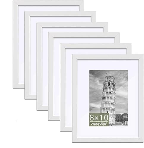 HappyHapi 8x10 Picture Frame Set of 6, 8x10 White Picture Frame Display Pictures 5x7 with Mat or 8x10 Without Mat. Wall Hanging Photo Frame or Tabletop Display Gallery Frame (White) - Image 1