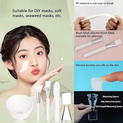 Rowcay Silicone Mixing Bowl Set, 5 Piece DIY Mask Mixing Kit, contains silicone bowl, mask brush, bowl stick spatula, mask applicator, measuring cup. Great beauty tool for home salon. thumbnail 4