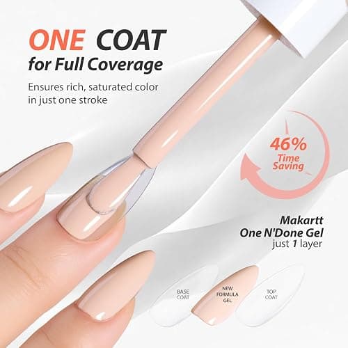 Makartt Ultra-Pigmented Gel Nail Polish Nude 15ml, One N'Done Nude Gel Polish One-Coat High-Gloss Ceramic Shine, Salon-Grade UV Nail Art Manicure DIY Salon Home - Barely There thumbnail 3