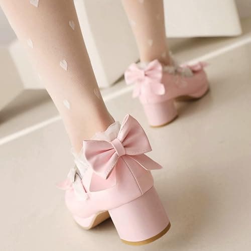 LUXMAX Women Kawaii Mid Block Heel Mary Jane Rockabilly Pumps with Bow Platform Chunky Heel Cute Sweet Shoes thumbnail 3