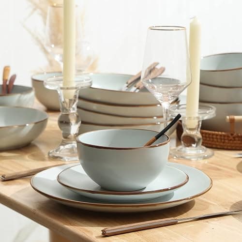 Stone Lain Brasa Stoneware 16 Piece Modern Dinnerware Set, Plates and Bowls, Service for 4, Light Green, Microwave & Dishwasher Safe thumbnail 7