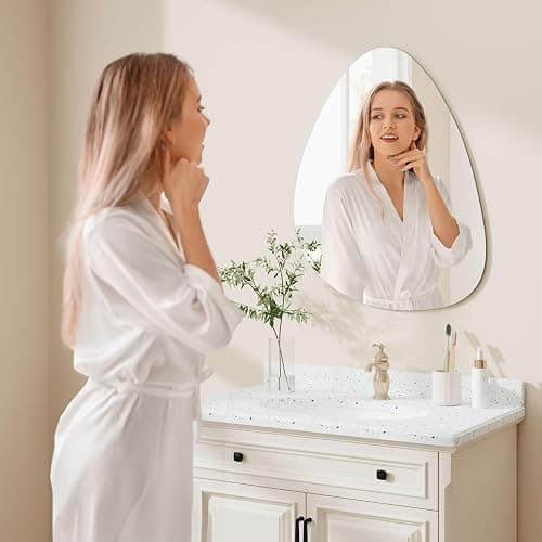 Dripex 65 x 50cm Irregular Wall Mirror, Frameless Bathroom Mirror Wall Mounted with Pre-Fitted Hanging Holes & Fixing Kit - Wall Mounted Horizontally or Vertically thumbnail 6