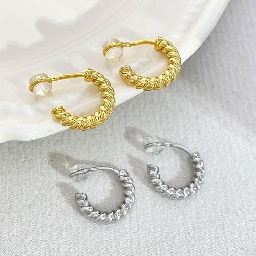 XIANQI 24K Gold Clip On Hoop Earrings Gold Plated Non Pierced Hoop Chunky Clip on Hoop Earrings for Women thumbnail 3