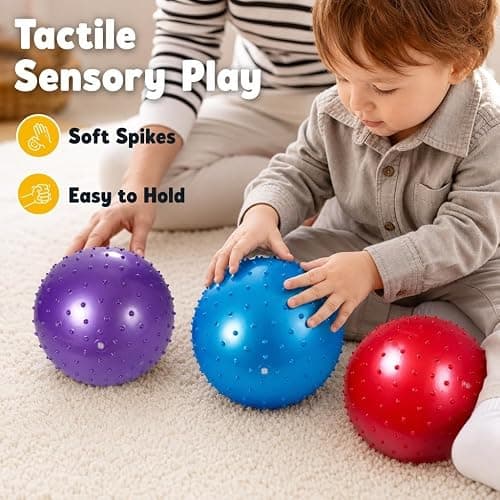 Bedwina Mini Knobby Balls - Bulk 5 Inch Sensory Balls and Spiky Massage Stress Balls with Pump, Fun Bouncy Ball Party Favors thumbnail 8