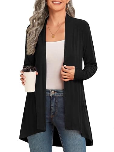 Anymiss Womens Long Cardigan Lightweight Flowing Hem Knit Jackets S-2XL - Image 1