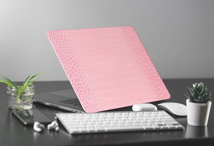 KEROM Compatible with Crocodile MacBook Air 13 inch Case 2021 2020 2019 2018 M1 A2337 A2179 A1932, Textured Elegant Luxury Aligator Skin Snakeskin PU Leather Hardshell Case & Keyboard Cover, Pink thumbnail 5