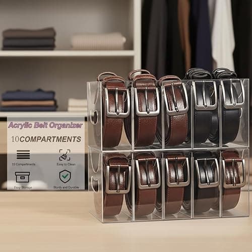Hualinsyi Belt Organizer,Acrylic Belt Organizer for Closet with Removable Dividers 5 Compartments & Handles Drawer organization and storage for Purse,underwear, Socks,and Ties (2pack) thumbnail 2