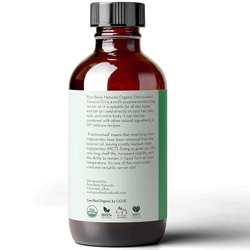Pure Body Naturals Organic Fractionated Coconut Oil for Skin and Hair, 4 fl oz - Liquid Carrier Oil for Diluting Essential Oils, Hair Growth & Skin Moisturizer thumbnail 7
