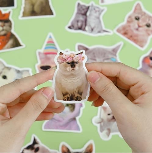 Funny Cat Stickers, 98 PCS Cute Cats Sticker for Laptop Scrapbook, Water Bottles, Guitar, Suitcase Phone, Snowboard, Cat Sticker Waterproof Vinyl for Water Bottle thumbnail 8
