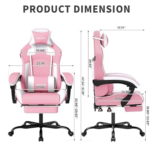 WOTSTA Gaming Chair with Massage,Ergonomic PC Gaming Chair with Footrest Comfortable Headrest and Lumbar Support,High Back Game Chair PVC Leather,300LBS (Pink) thumbnail 2