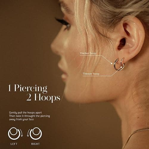 Spiral Hoop Twist Double Earrings - 14K Helix Spiral Earrings, Double Piercing Earrings, Faux Double Hoop Earrings, Tiny Twist Earrings for Women thumbnail 5