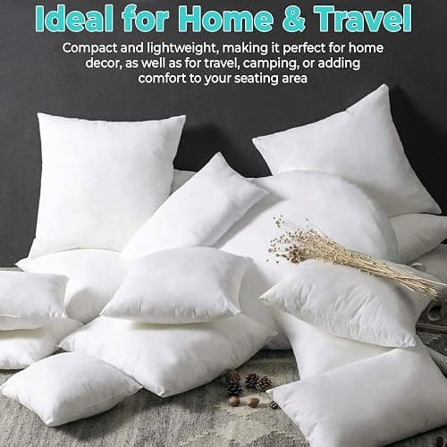 QUBA LINEN 18 x 18 Throw Pillow Insert - Pack of 2 White, Down Alternative Pillow Inserts for Decorative Pillow Covers, Throw Pillows for Bed, Couch Pillows for Living Room (Pack of 2) thumbnail 6