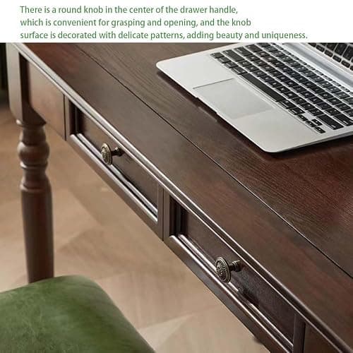 Conabaen Walnut Writing Desks with Drawers, 35" Solid Wood French Country Style Computer Desk for Home Office, Living Room Study or Workspace thumbnail 8