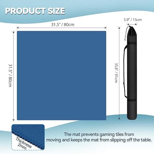 Blue Mahjong Mat - Non-Slip Noise Reduction Gaming Mat 31.5''x 31.5'', Mahjong Table Mat with Black Carrying Bag for Mahjong, Poker, Card Games, Dominoes, Board Games, Slip Resistant Mat (Blue) thumbnail 3