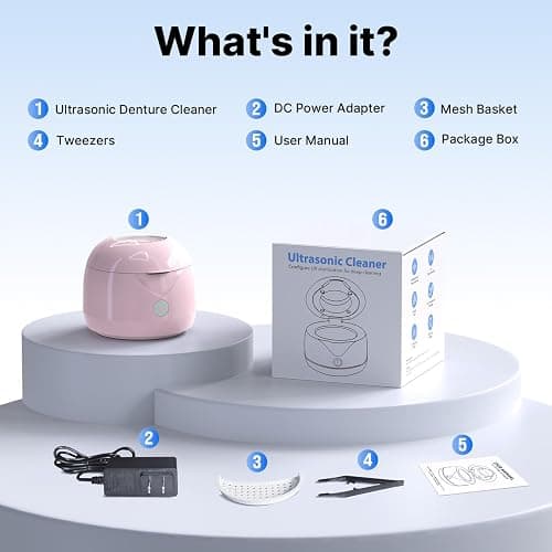 CXRUY Ultrasonic Retainer Cleaner - UV Dental Cleaning Pod Night Guard Cleaner for Dentures, Aligner, Braces, Toothbrush Heads, Jewelry (Pink) thumbnail 8