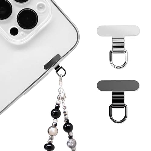 saxsion Phone Charm Holder, Mini Metal Tether Tab - Ultra Thin Stainless Steel Lanyard Patch for iPhone, Universal Wrist Strap & Crossbody Lanyard Clip (Fashion Silver+black) - Image 1